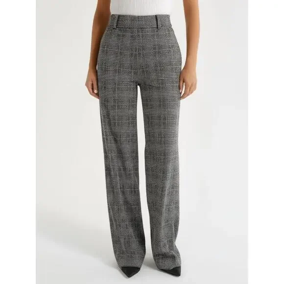 H&M Womens Plaid Trousers Size 12 Black White Houndstooth Elastic Waist - Picture 1 of 10